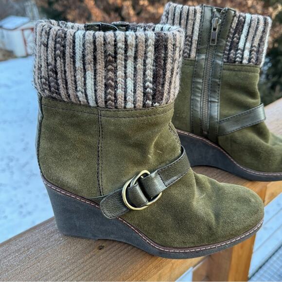 🧡SALE: Naturalizer size 8 Kenning Green Suede Wedge Boots Knit Sweater Cuff - Picture 2 of 11